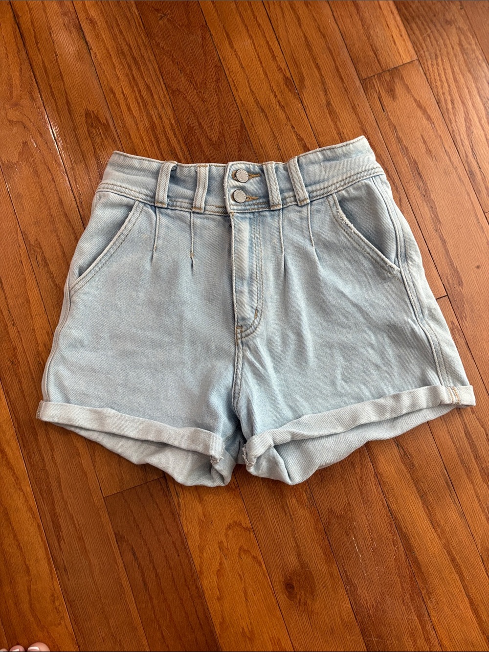 KanCan Light Wash High-Rise Rolled Hem Jean Shorts